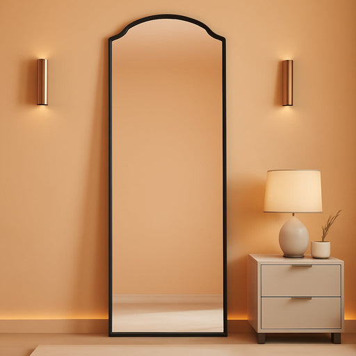 Arched Full Length Mirror Full Body Mirrors with Unique Scalloped Corner Design 24 X 65 Inch Wall Mirror Full Length for Bedroom Living Room Black