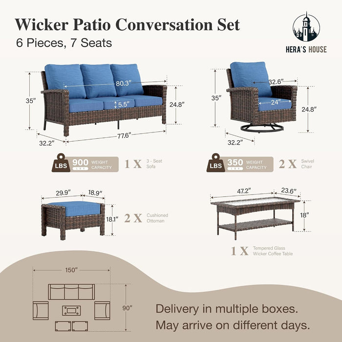 6-Piece Patio Furniture Set with High Back Chairs, Blue