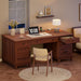 60In Wooden Executive Desk with 5 Drawers, Office Desk Computer Table with Charging Station, Farmhouse Home Office Desk with File Cabinet Storage, for Study and Home Office, Walunt Brown