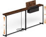 78.8 Inch Narrow Console Table with Power Outlets, 25.2"-35" Adjustable Height Skinny behind the Couch Table with Fabric Storage, Long Sofa Table for Living Room, Entryway, Rustic Brown