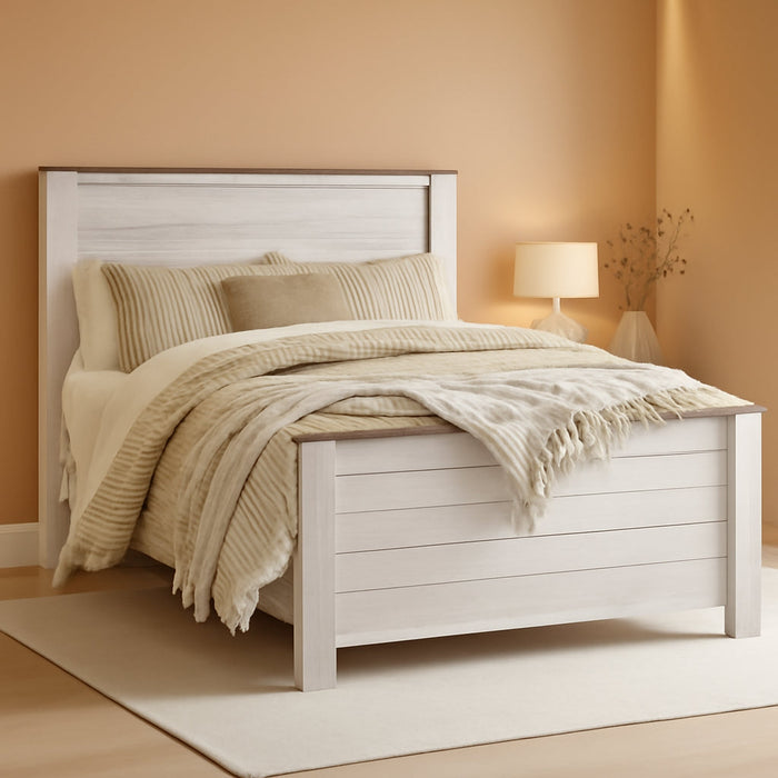 Signature Design by Ashley Willowton Shabby Chic Queen Panel Bed with Metal Slats, Foundation or Box Spring Needed, Whitewash