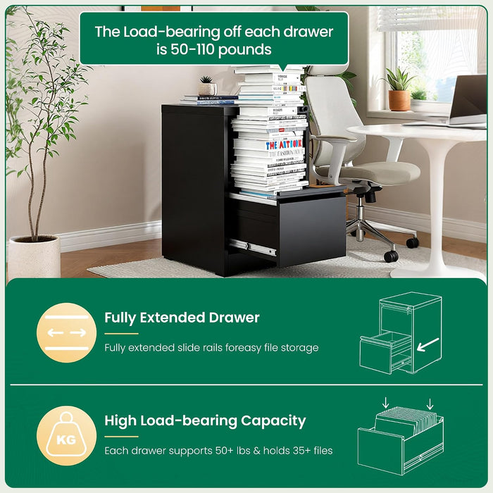2 Drawer File Cabinet with Lock, Vertical Filing Cabinets for Home Office, Metal Storage Cabinets, Heavy Duty File Cabinet for Letter/Legal/A4/F4 Size Amsseble Required, Black