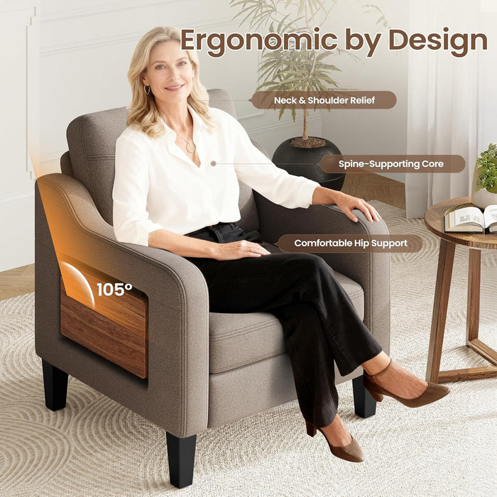 Linen Upholstered Accent Chair With Foldable Table