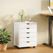 White Wooden Five Drawer Dresser On ReinforcedCasters