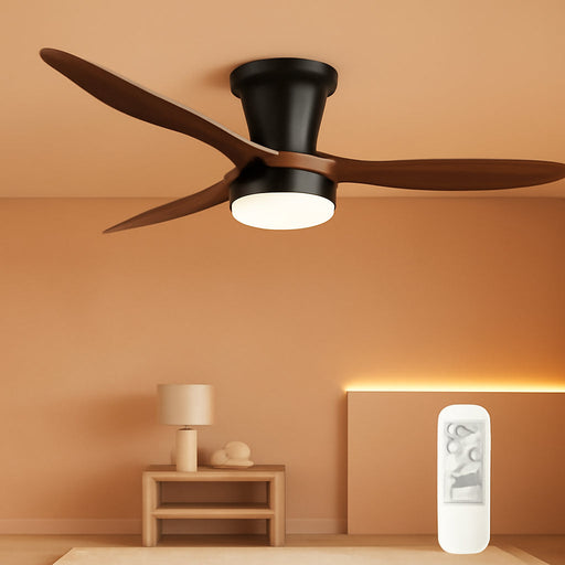 52 Inch Ceiling Fans with Lights and Remote, 3 Blades Flush Mount Low Profile Ceiling Fan, Efficient 3475 CFM, Safe ABS, Timer, Quiet 35Db, 3CCT, Reversible for Bedroom Living Room, Walnut