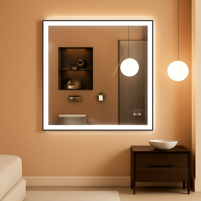 48"X36" LED Bathroom Mirror Black Framed