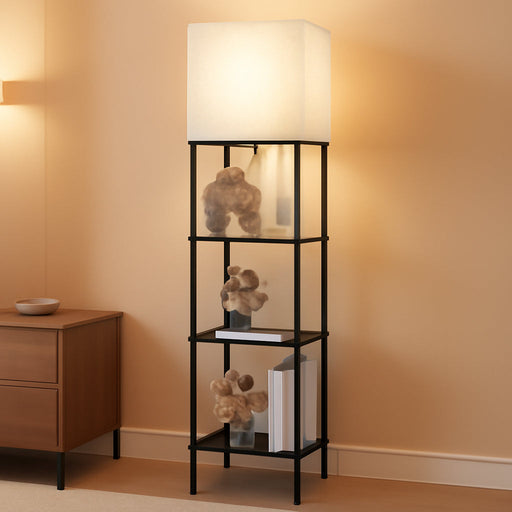 Large Size Floor Lamp with Shelves, 4-Tier Modern Standing Lamp with 3 Color Temperature Bulb, Tall Floor Lamp with Shelf, Corner Display Bookshelf Lamps for Living Room, Bedroom, Office