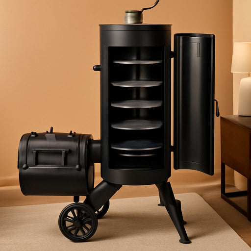 Charcoal Vertical Smoker Grill and Offset Smoker Grill Combo, Extra Large Outdoor Barrel BBQ Meat Smoker with 5 Removable Smoking Grates & Built-In Hooks for Various Meat Foods