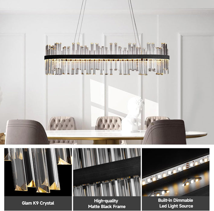 Black Linear Crystal Chandeliers 39Inch Dining Room