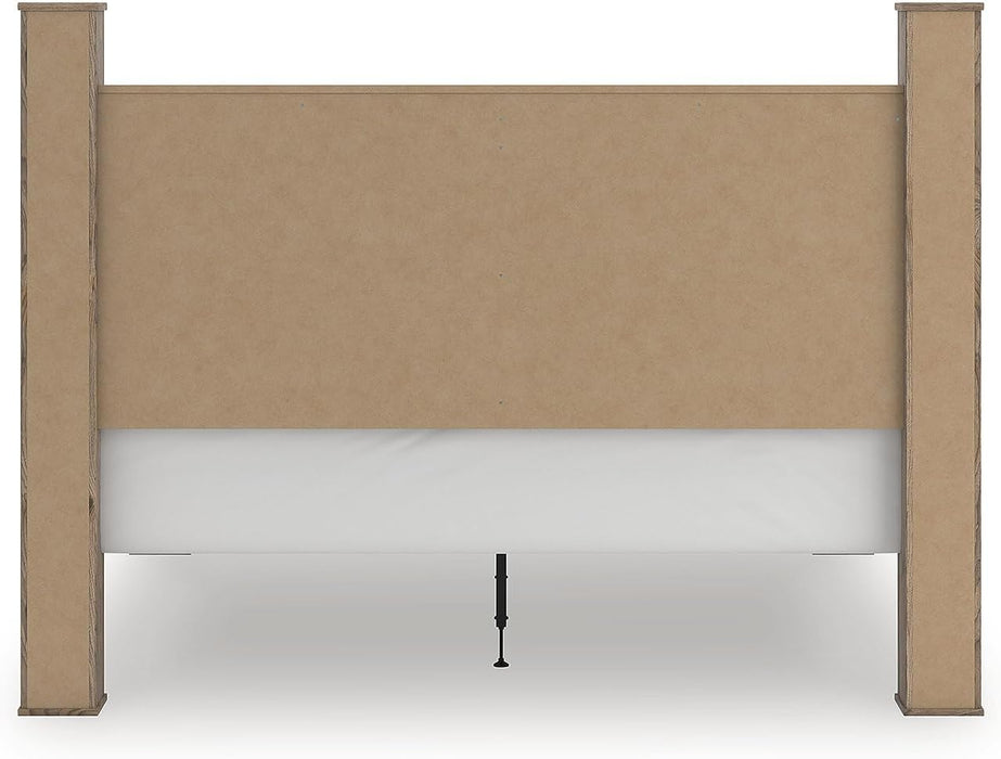Signature Design by Ashley Keithland King Size Bed Frame with Poster Headboard, Traditional Bedframe in Wood with Hickory Grain Look, Bedroom Furniture, Deep Brown