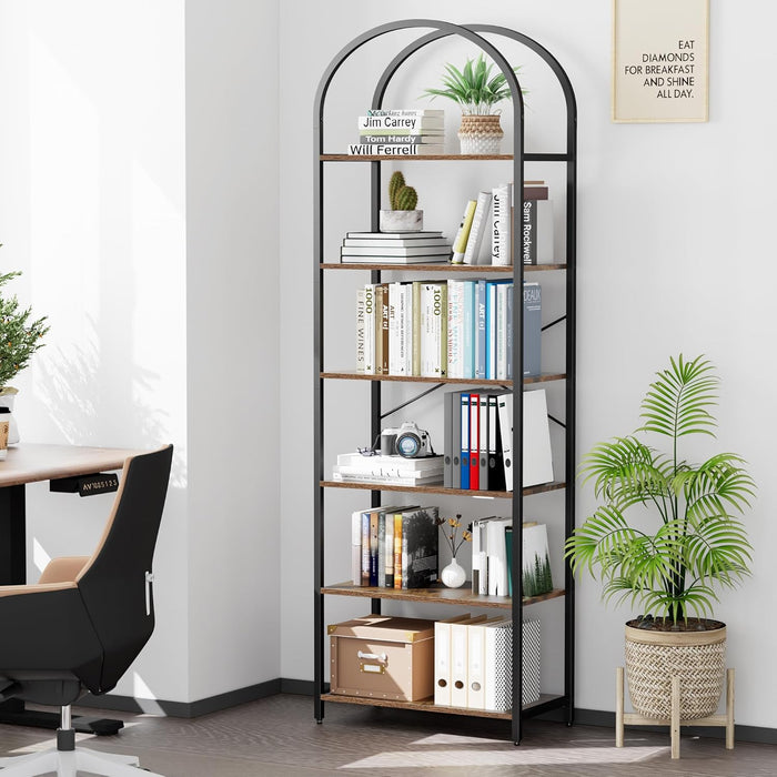 Six Tier Rustic Brown Bookshelf With IndustrialGradeFrame
