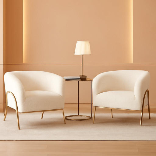 Accent Chair Set of 2, Armchair Set, Side Chairs for Living Room, Boucle Fabric Vanity Chairs with Gold Legs for Bedroom Office Reading Nook, Ivory
