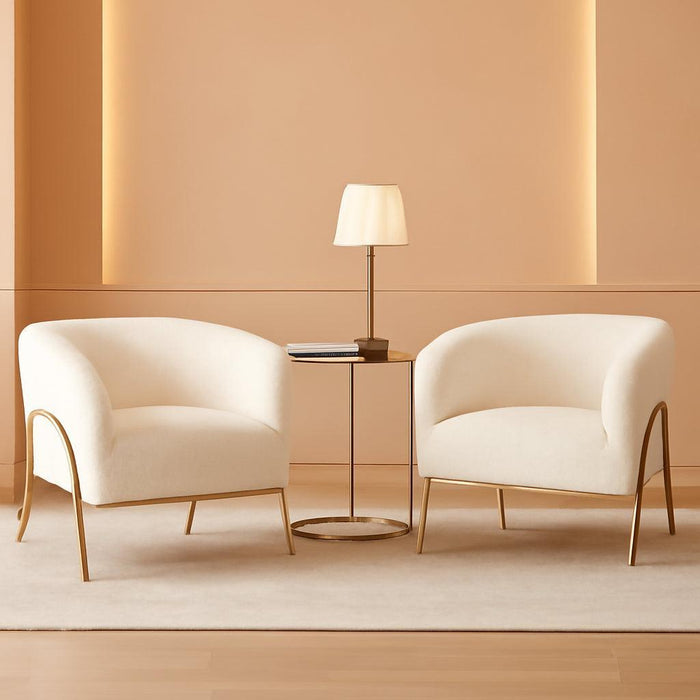 Accent Chair Set of 2, Armchair Set, Side Chairs for Living Room, Boucle Fabric Vanity Chairs with Gold Legs for Bedroom Office Reading Nook, Ivory