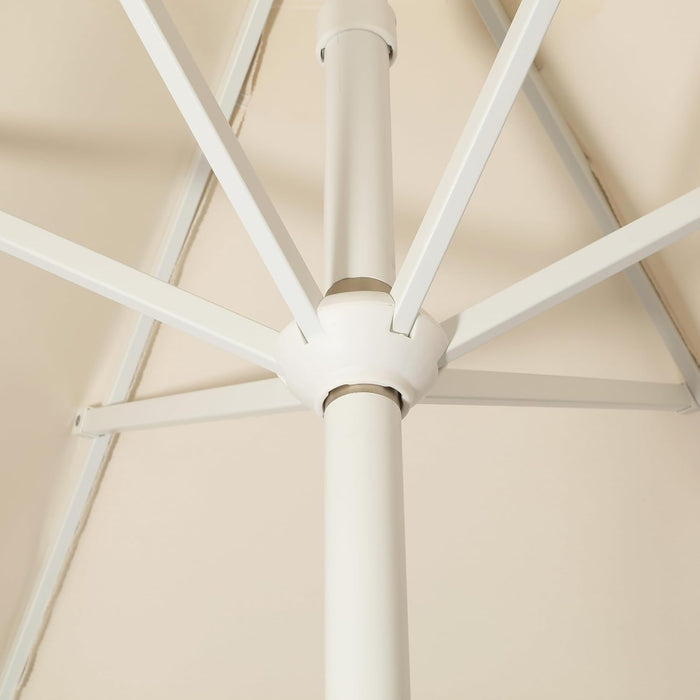 UMB1001 Collins 9 Ft. Classic Cottage Tassel Market Patio Umbrella with Auto-Tilt, Crank, Wind Vent and UV Protection
