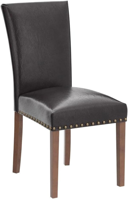 Parsons Dining Chairs Set of 4, Upholstered Nailhead PU Leather Dining Room Kitchen Side Chair with Thick Cushions and Wood Legs, Dark Brown