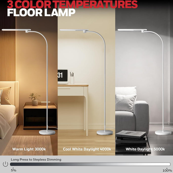 LED Floor Lamp Reading Light Gooseneck SeventySevenPointFiveInchesTall