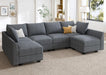  Bluish Grey U-Shaped Sectional Sofa Modular, Storage