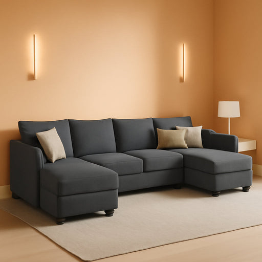  Bluish Grey U-Shaped Sectional Sofa Modular, Storage