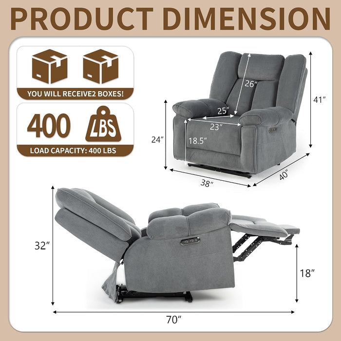 450Lbs Linen Oversized Power Recliner with Electric Headrest
