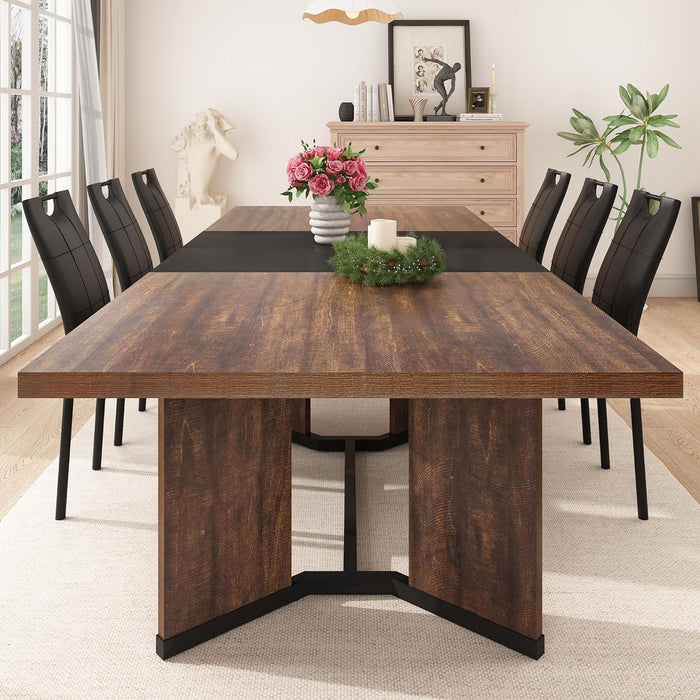 59"-86" Extendable Dining Table for 6 8 10 People,86" Farmhouse Rectangle Extending Dining Table W/Removable Leaves Space Saving,Wooden Adjustable Tables for Kitchen Office Living Room (Brown&Black)