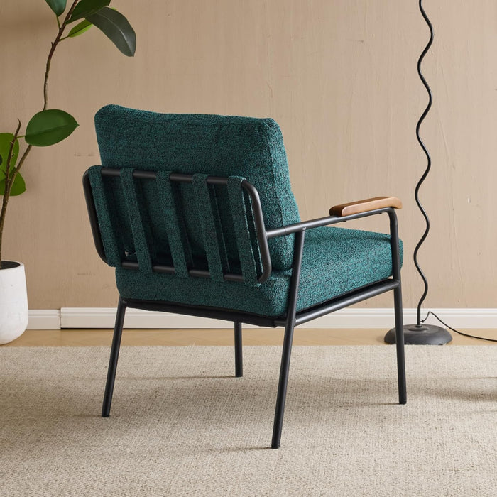 Accent Chair Modern Armchair with Metal Frame Linen Fabric Upholstory Living Room Chair Mid-Century Reading Chair with Wooden Arms for Living Room, Bedroom, Reading Room, Apartment, Green