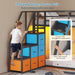 Low Bunk Bed Twin over Twin with 6 Storage Drawers and 6-Pocket Organizer, Reversible Storage Staircase(Left or Right), Bunk Bed for Kids with LED Lights,Metal Frame with Safety High Guardrails, Black