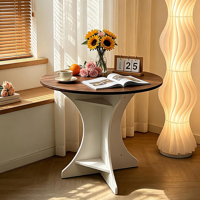 32" round Dining Table Modern Circle Small Kitchen Table for 2-4 People Farmhouse Dining Room Table with Amber Wood Top & Pedestal Base for Dining Room/Kitchen/Living Room