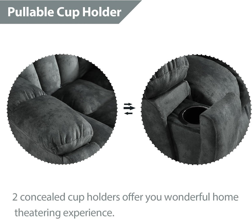 Loveseat Recliner Sofa for Living Room, Extra Wide Modern Overstuffed 2 Seat Reclining Manual Sofa Chair, Daul Recliner with Hidden Armrest Cup Holders, Breathable Fabric, Grey