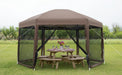 Camping Gazebo Tent 13'X13' Hexagonal Gazebo Pop up Gazebo Screen Canopy Gazebo with Mosquito Netting & Carry Bag, Brown