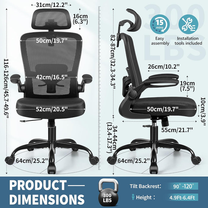 Office Chair, Desk Chair with Adjustable Lumbar Support, Ergonomic Computer Chair with High Back and Armrest, Adjustable Height Gaming Chair Home Office Swivel Chair(Black)