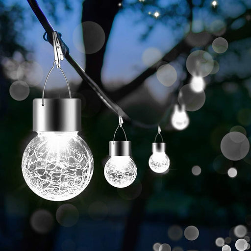 Solar Lights Outdoor Hanging Decorative Globe 24 Pack, Waterproof Solar Lantern with Handle and Clip, Solar Powered Glass Ball Lights for Garden Yard Fence Tree Umbrella Holiday Décor, Cold White