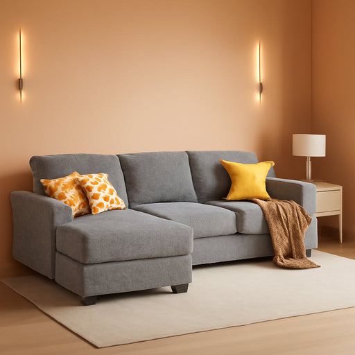 Sectional Couches for Living Room, U-Shaped Sofa Couch with Linen Fabric, 4 Seat Sofa Set with Double Chaise for Apartment (Fabric, Grey)