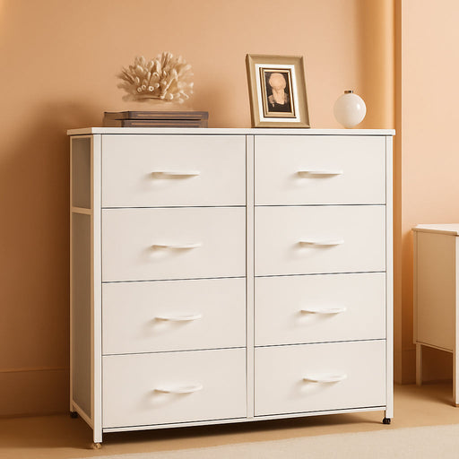 White Dresser for Bedroom, 6 Drawer Double Dresser, Fabric Storage Tower with Fabric Bins, Chest of Drawers for Closet, Living Room, Hallway