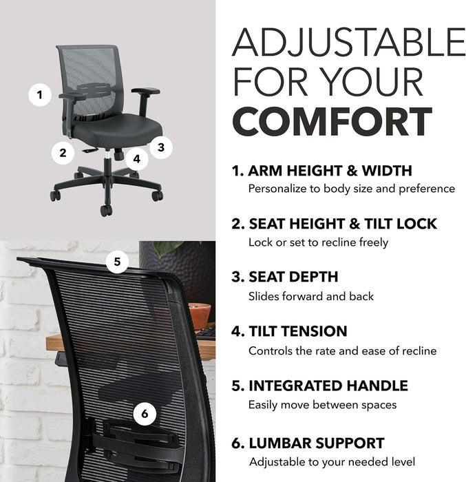 Convergence Ergonomic Office Chair, Office Desk Computer Chair, Black