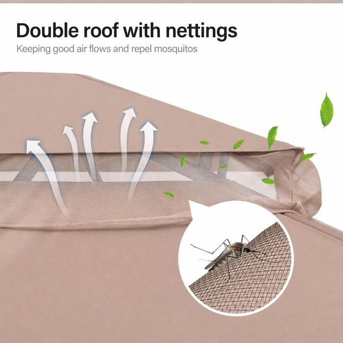 Patio Gazebo 10'X13', Outdoor Heavy Duty Party Tent Shelter with Double Roofs, Mosquito Nettings and Privacy Screens for Backyard, Garden, Lawn, Khaki