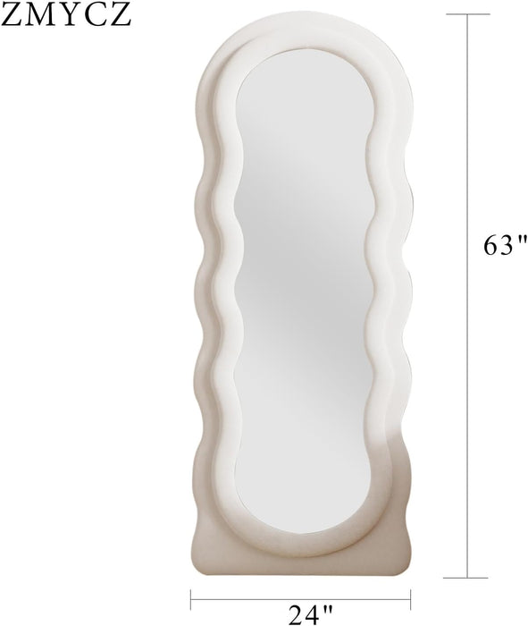 Full Length Mirror, 63"X24" Wavy Floor Mirror, Arched Standing Mirrors Full Length, Cloud Shaped Flannel Wall Mirror, Dressing Body Mirrors Hanging or Leaning against Wall for Bedroom (White)