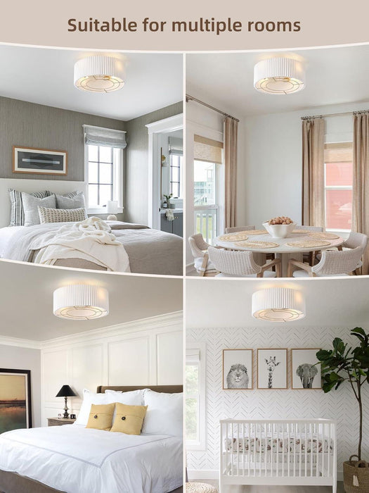 20" Low Profile Ceiling Fans with Lights, Flush Mount Boho Ceiling Fan with Light Remote Control, Bladeless Caged 6 Speeds for Bedroom, Nursery, Living Room