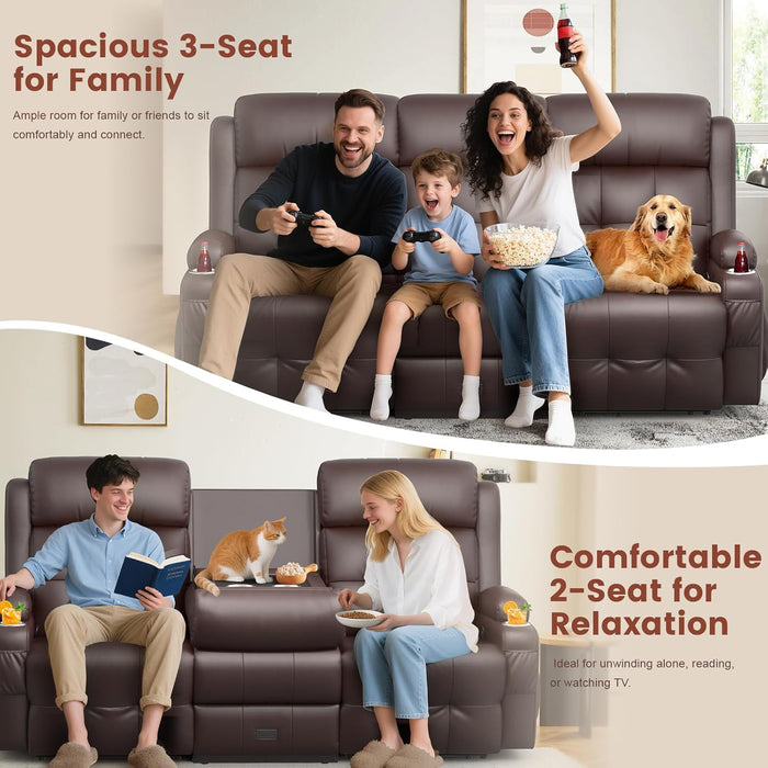 Recliner Sofa, Massage Reclining Sofa 3 Seater Sets Heavy Weight Capacity, RV Loveseat Couch Clearance with Flip Back Console, Storage, Cup Holders, Wall Hugger Reclining Couch for Living Room