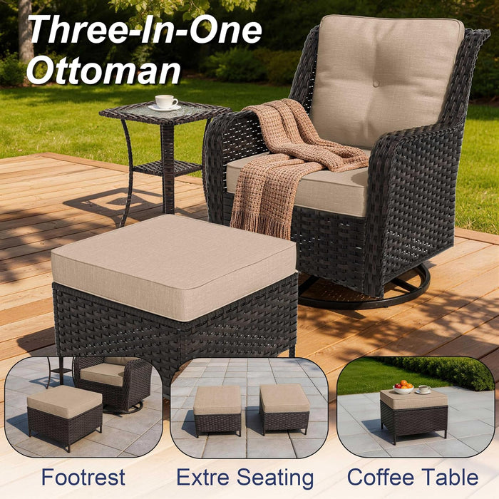 7-Piece Patio Furniture Set, Outdoor Thick Wicker Sectional Sofas with 2 Swivel Chairs, High Back Patio Sectional Couch with Fire Pit Table, Outdoor Conversation Set for Backyard, Deck, Brown