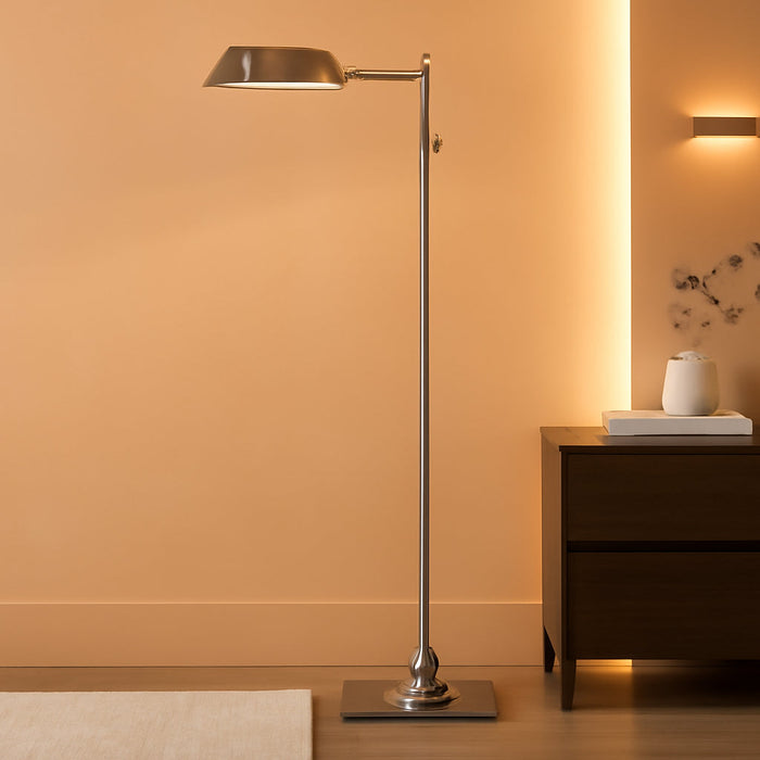 O’Bright Arcadia - Pharmacy Floor Lamp, Full Range Dimming, Swing Arm Task Lamp, E26 Socket, Bulb Replaceable, Adjustable Height 47” to 55”, 360° Rotatable Shade, All-Metal Design, Brushed Nickel