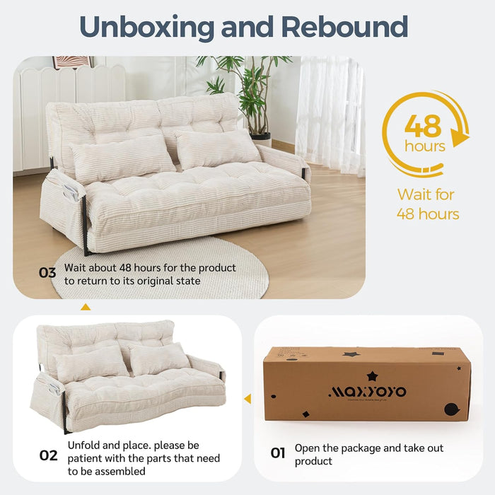 Beige Adjustable Floor Sofa Couch Foldable Sleeper