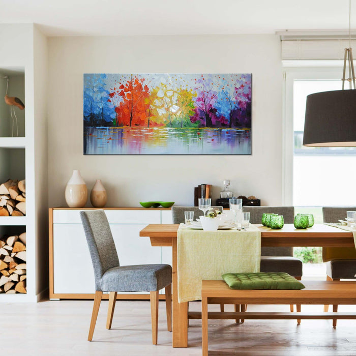 Hand Painted Palette Knife Oil Painting Modern Abstract Wall Art Hanging Lake Scenery Landscape Canvas Picture Framed Ready to Hang 40" W X 20" H