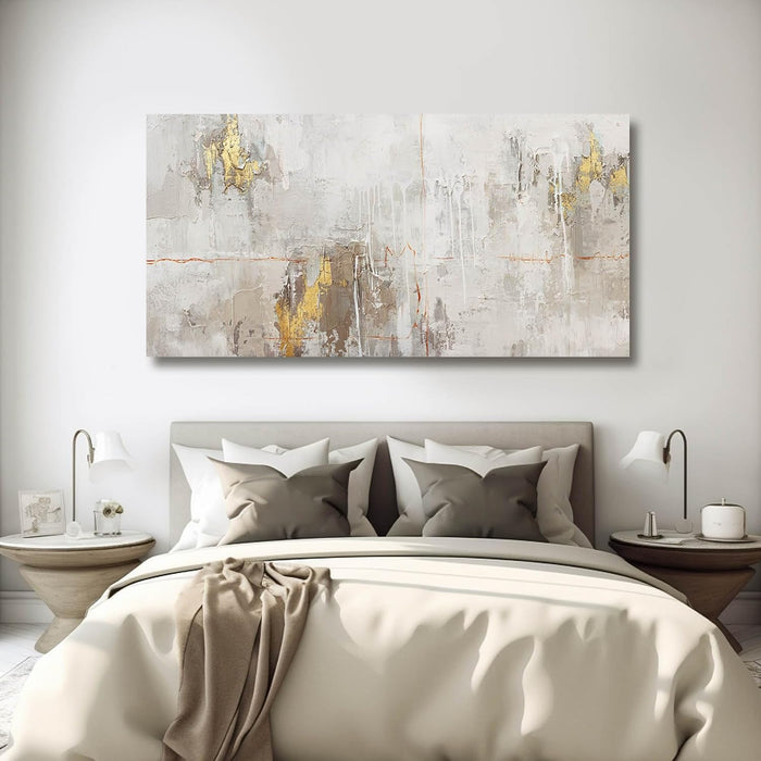 White Abstract Artwork Home Decor Textured Wall Art for Office Master Bedroom Wall Decor Gold Painting for Walls 24X48 Inch Living Room Picture
