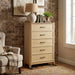 5 Drawer Dresser for Bedroom, Modern Farmhouse Chest of Drawers with Rattan Side Panels, Wooden Storage Cabinet with Metal Handles, Solid Wood Legs & Anti-Tip Kit for Living Room, Natural Wood