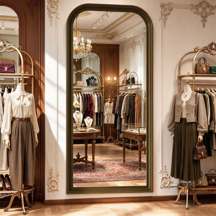 Full Length Mirror with Stand, 71"X32" Full Body Mirror, Floor Length Mirrors Wall Mounted with Rounded Top, Large Standing Mirrors, PU Frame, for Bedroom Living Room Cloakroom, Antique Bronze