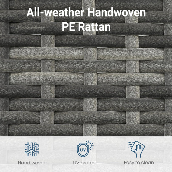 7 Piece Outdoor Patio Furniture Set, All Weather Wicker Rattan Sectional Sofa Conversation Set with Cushions & Large Glass Coffee Table, Ideal for Garden Backyard Porch, Dark Grey