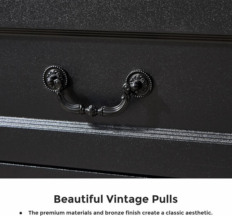 5 Drawer Dresser for Bedroom Farmhouse Black Wood Chest of Drawers for Bedroom Dresser, Rustic 46" Tall Wide Drawers Dressers Wooden Closet Storage Cabinet, Hallway, Living Room