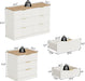 6 Drawer Dresser for Bedroom, 47.2" Wide Modern Chest of Drawers with 6 Large Storage Space with Curved Edge Design, Large Dresser W/Gold Metal Handles for Bedroom,White & Brown