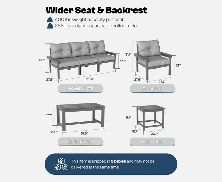 3-Piece HDPE Outdoor Patio Furniture Conversation Set