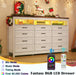 Farmhouse 12 Drawer Dresser with LED Lights, 71" Wide Large Chest of Drawers for Bedroom, Modern Wood Dresser Storage Organizer with Charging Station for Living Room, Bedroom, Hallway, Beige